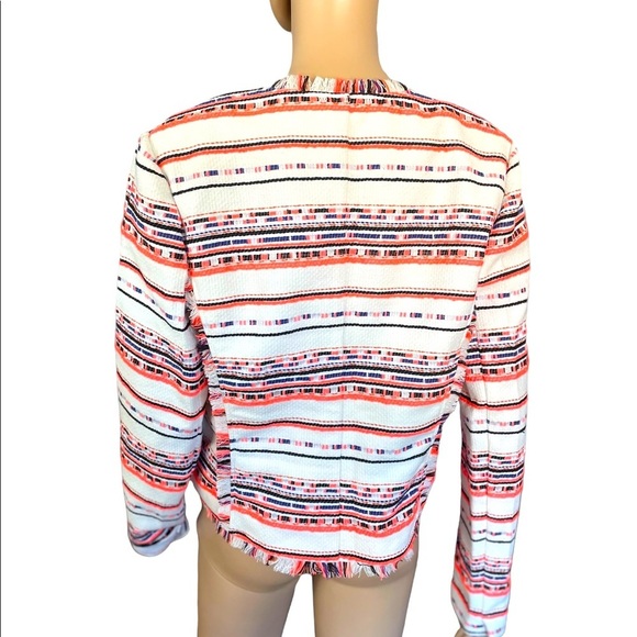 Belle Vere White Woven tweed tassel long sleeve cropped open blazer size med - Picture 4 of 9